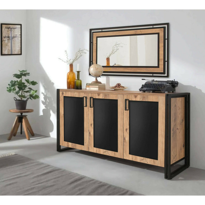 Credenza Dpratic, Buffet da soggiorno, Madia da salotto, Dispensa da cucina, 140x45h80 cm, Quercia e Nero