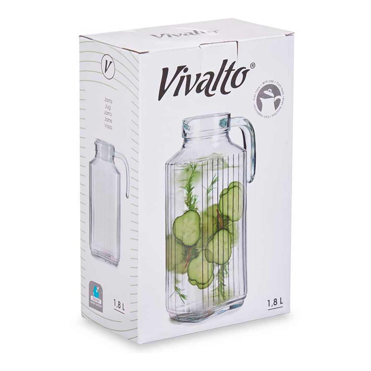 Caraffa in vetro con manico, ideale per il frigorifero con capacità di 1,8L.