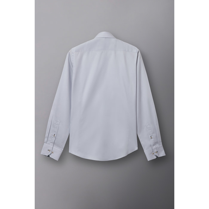 Camicia Uomo 1 Bottone Button Down Slim Satin Unito Grigio