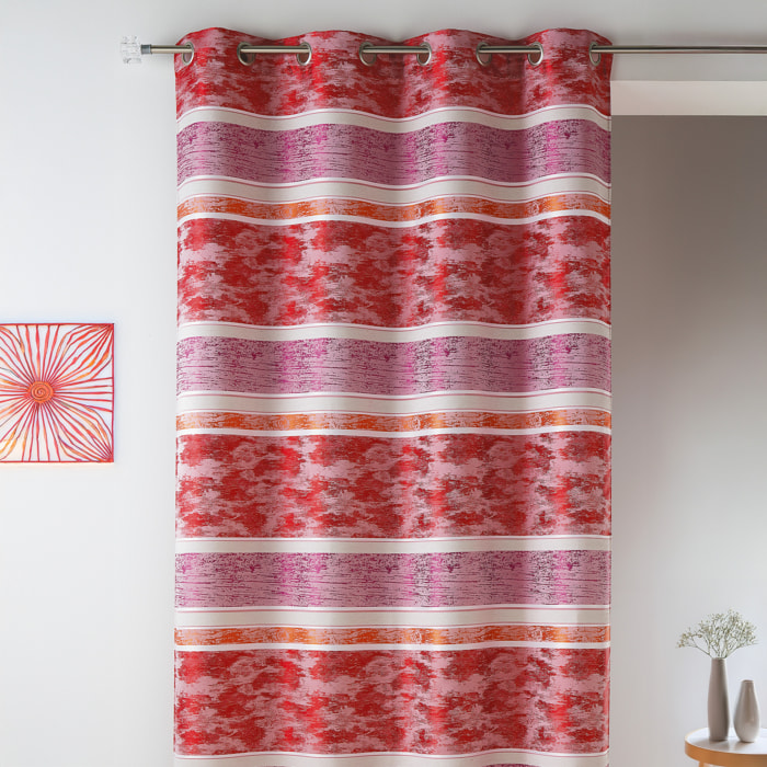 Rideaux en jacquard à rayures horizontales - Rouge Orangé