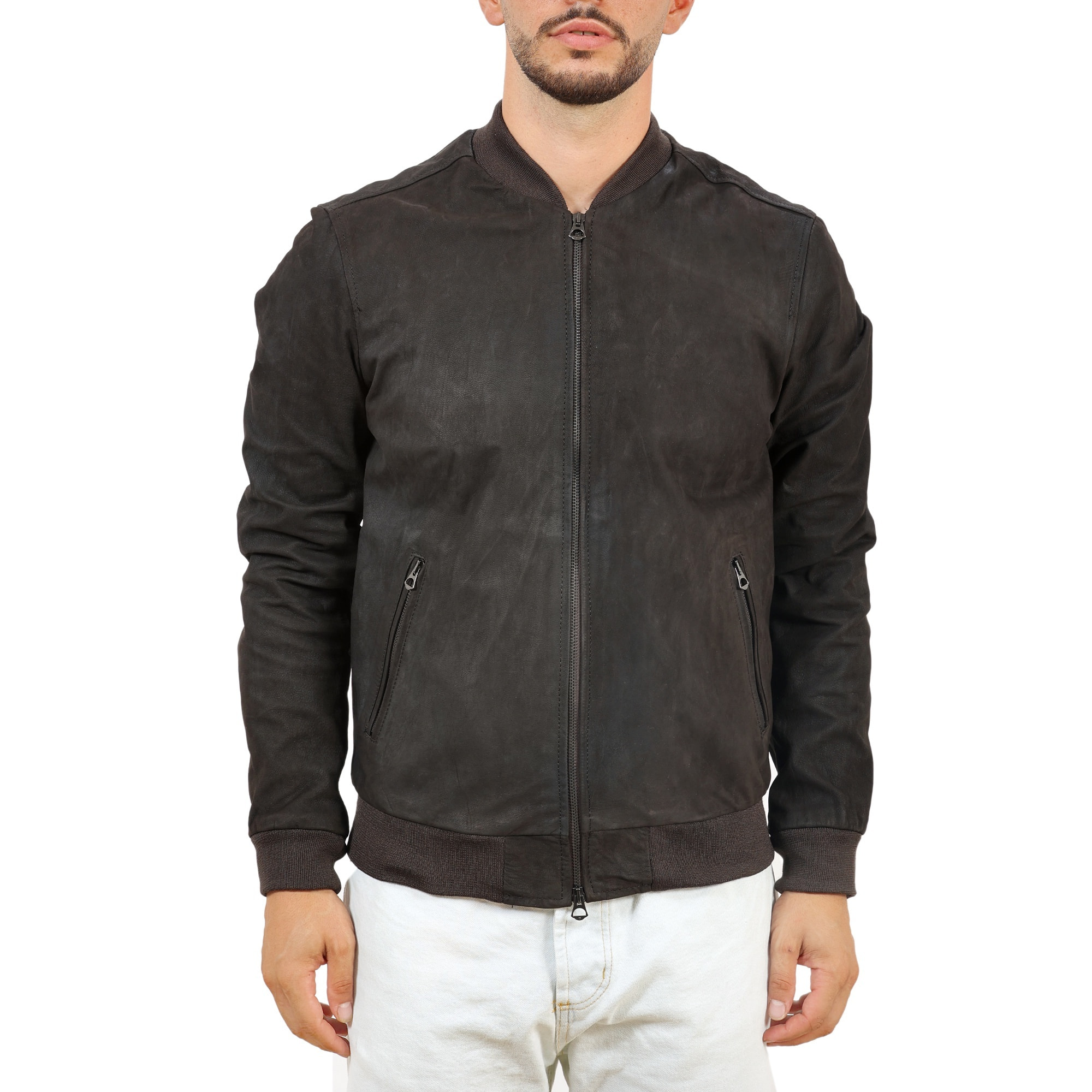 Giubbino in vera pelle di vitello rifinizione oleato Testa di Moro-Slim Fit