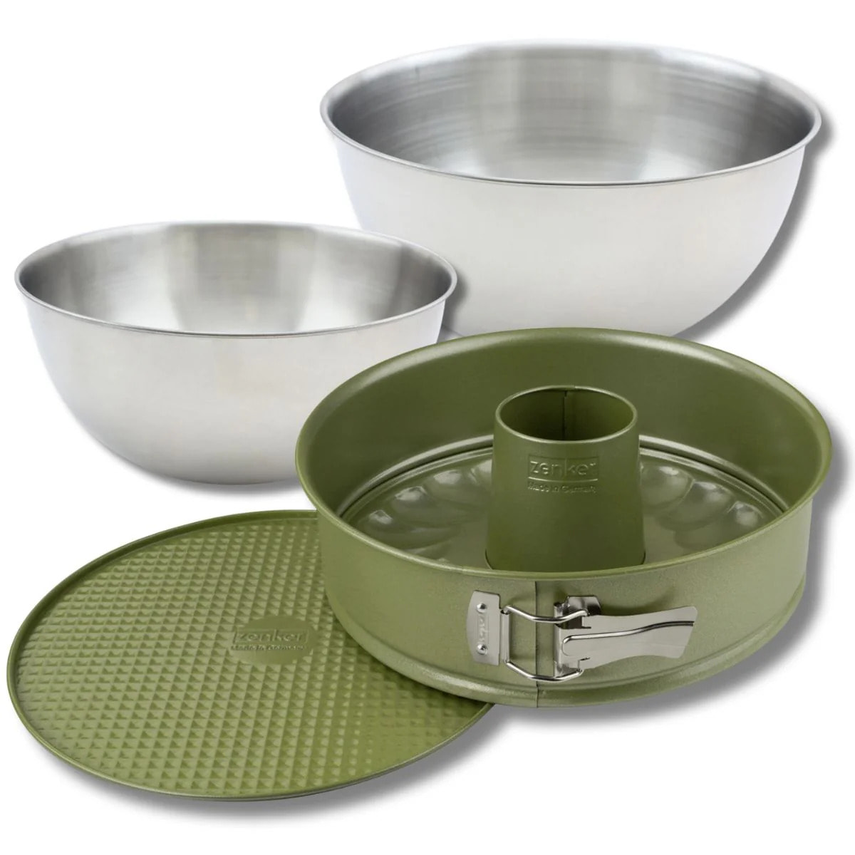 Set pâtisserie avec moule à manqué et à savarin 26 cm, 2 bols à mixer et spatule Zenker