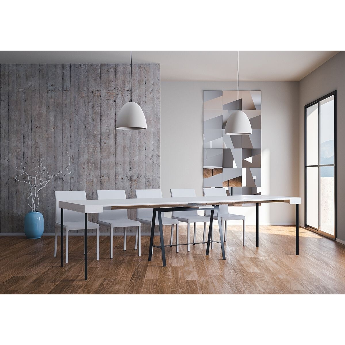 Consolle allungabile 90x40/300 cm Banco Bianco Frassino telaio Antracite.