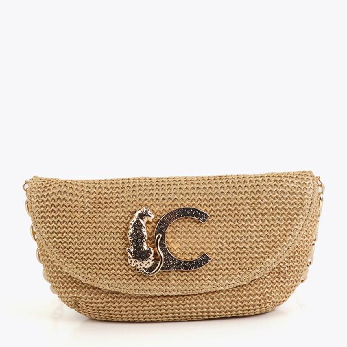 Borsa per eventi effetto rafia con logo leopardato