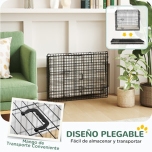 Jaula para Perros Plegable, Jaula para Perros Pequeños con Cojín, 2 Puertas, Bandeja Extraíble y Marco de Alambre Metálico, 75x48,5x53 cm, Negro y Beige