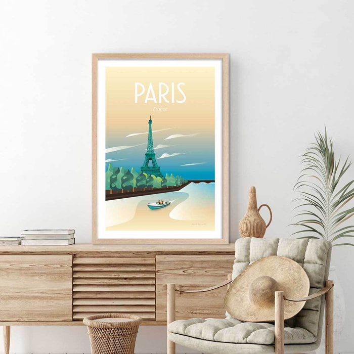Affiche ville Voyage à Paris Affiche + cadre en bois - Chêne