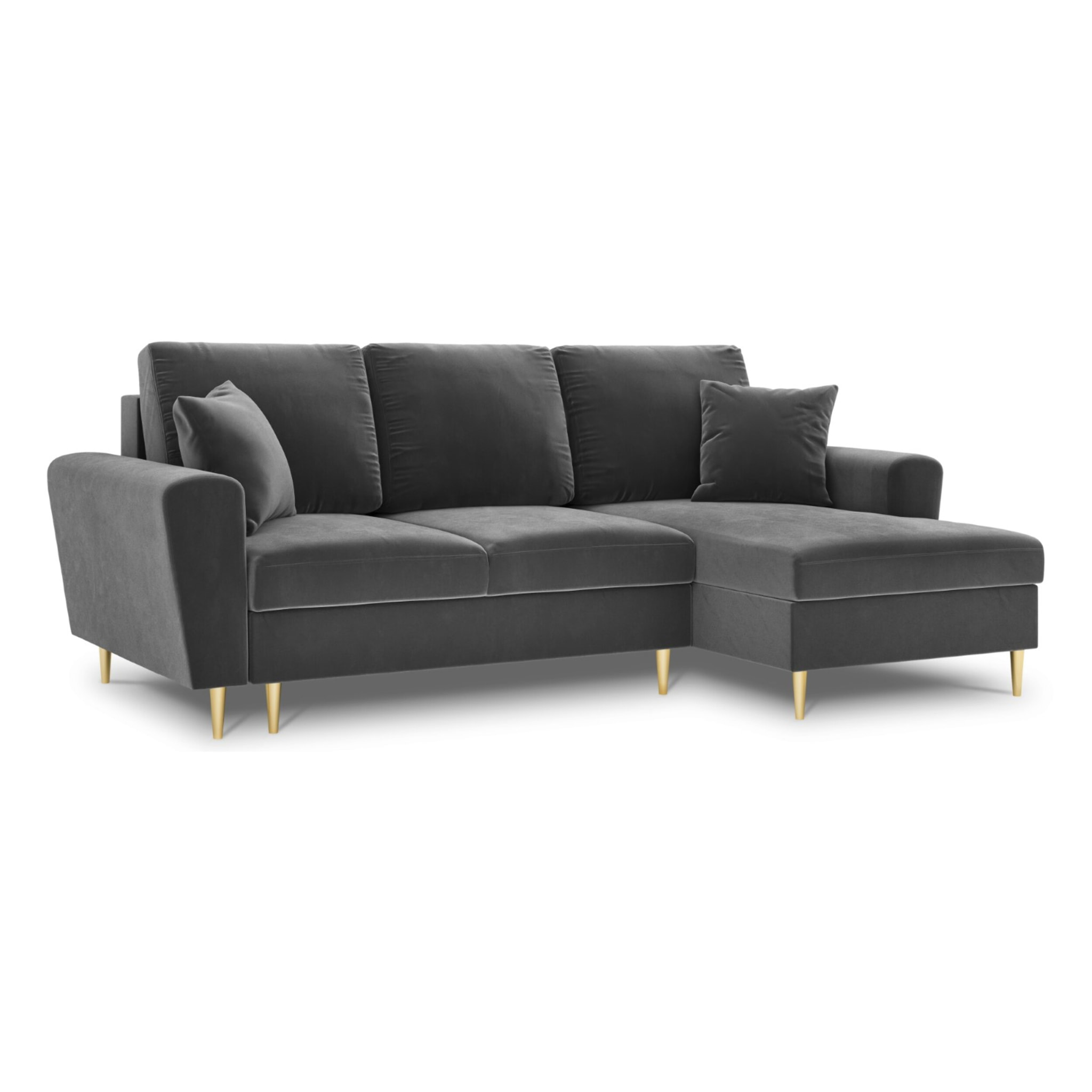 Canapé d'angle droit convertible avec coffre de rangement "Kyoto" 4 places en velours gris clair