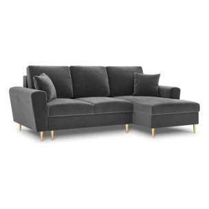 Canapé d'angle droit convertible avec coffre de rangement "Kyoto" 4 places en velours gris clair