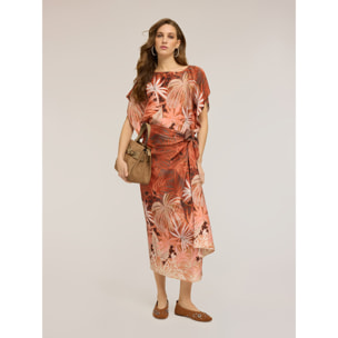 Motivi - Blusa kimono de satén con estampado - Naranja sol