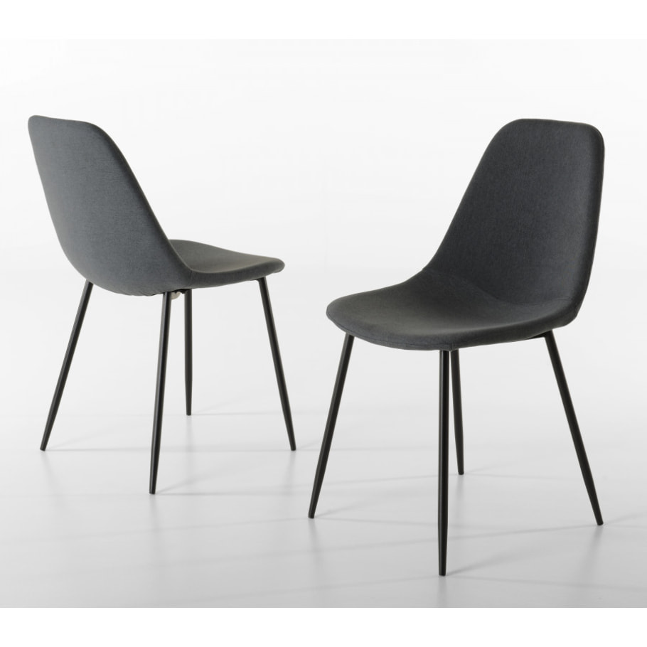 AUGUSTIN - Lot de 2 chaises tissu anthracite pieds métal noir