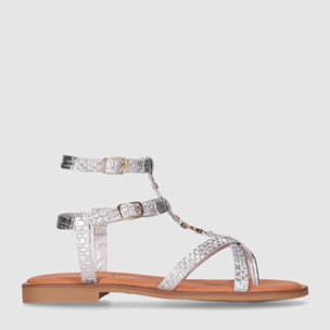 Sandalias de Piel - Plata - Tacón: Bajo
