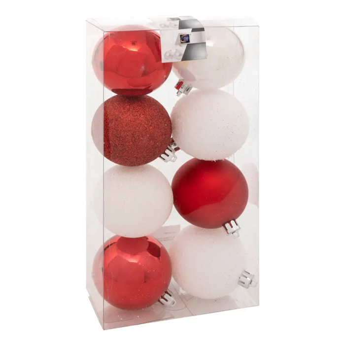 Lot de 8 boules D.7cm rouge blanc