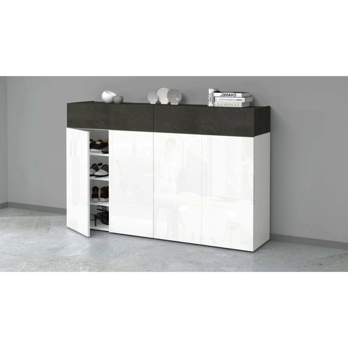 Scarpiera Are, Porta scarpe salvaspazio a 6 ante, Armadio multifunzione da ingresso, 154x38h100 cm, Bianco e Ardesia