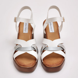 Sandali in simil pelle con tacco comodo quadrato e fasce bicolore