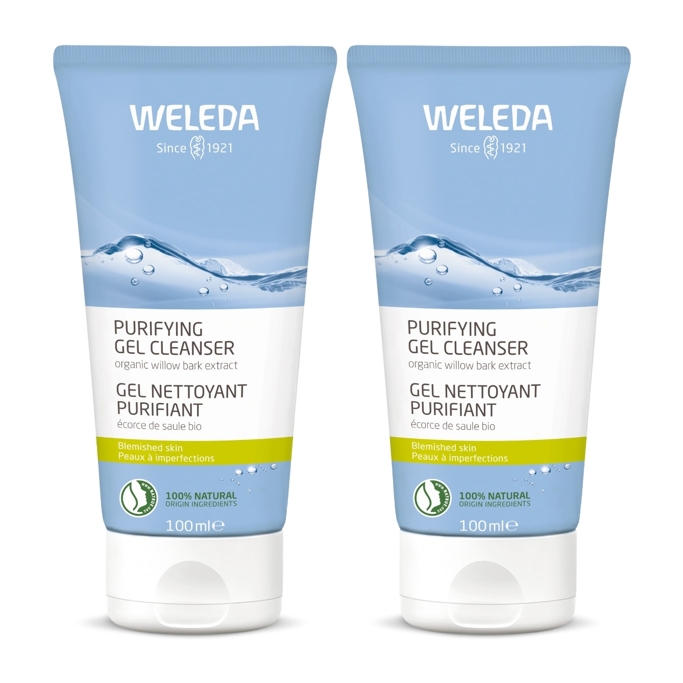 WELEDA - Duo Gel nettoyant purifiant - Peaux à imperfections -  Vegan* - Certifié Natrue** - Tube 100 ml x 2