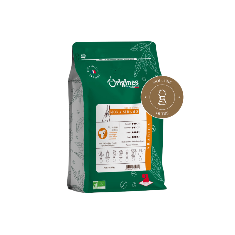 Café Bio Moka Sidamo - Pur Arabica - Moulu Filtre 250g