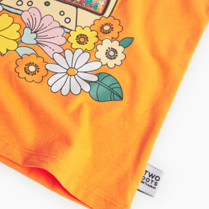 Camiseta elÃ¡stica niÃ±a estampada, mangas cortas, naranja