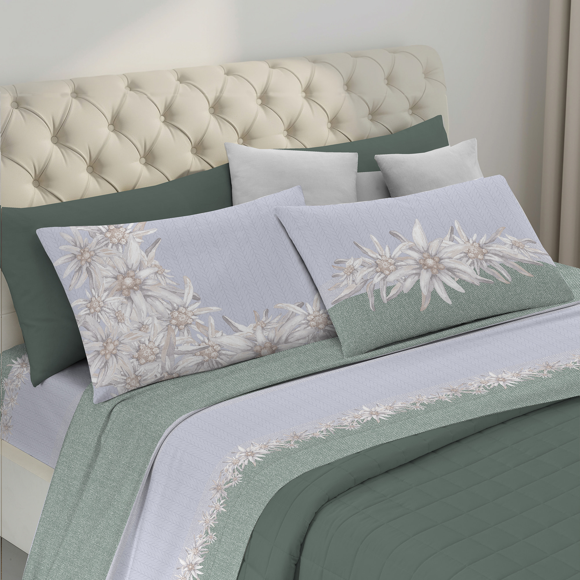 Completo letto stella alpina verde 100% cotone