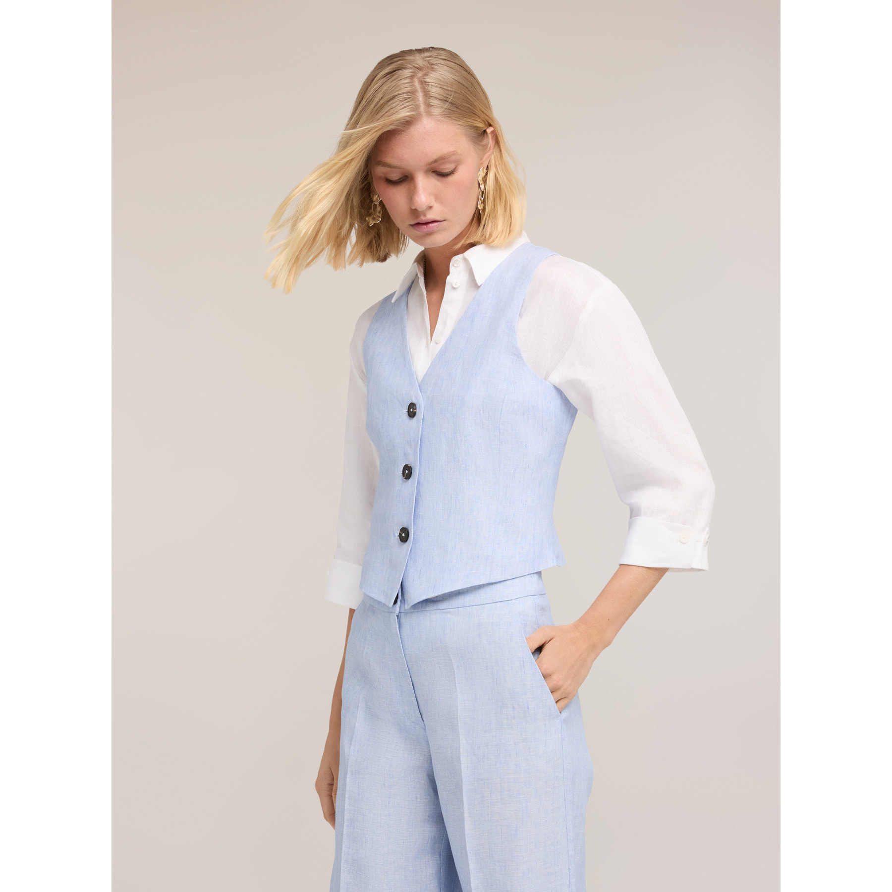 Motivi - Gilet sartoriale in lino - Azzurro