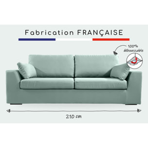 Canapé 4 pl TRESSIN 210 cm fixe tissu coton Céladon - 100% déhoussable - Fab. France