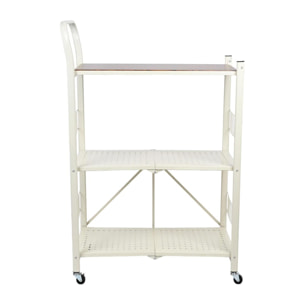 Carito de almacenaje plegable de 3 estantes con ruedas color blanco