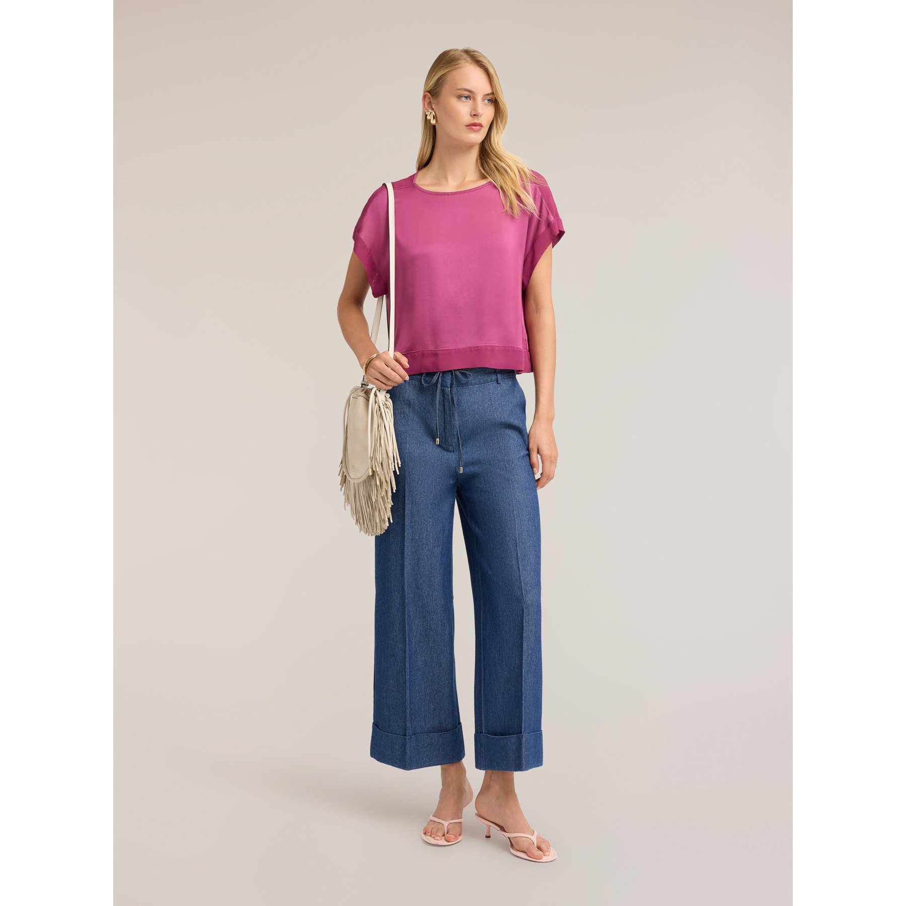 Motivi - Blusa in raso con scollo a barchetta - Fucsia