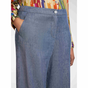 Elena Mirò - Pantaloni cropped in lino effetto denim - Blu