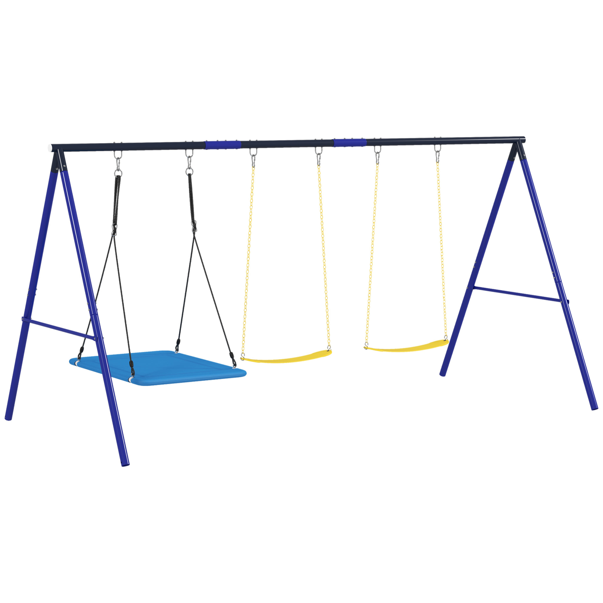 Columpios para Niños de +3 Años Columpios Jardín Exterior con 2 Columpios Simples y 1 Columpio Plataforma Carga 120 kg para Terraza Patio 365x180x184 cm Multicolor