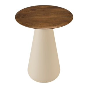 JAMES - Table d'appoint 40x40cm plateau en manguier pied métal ivoire JAMES
