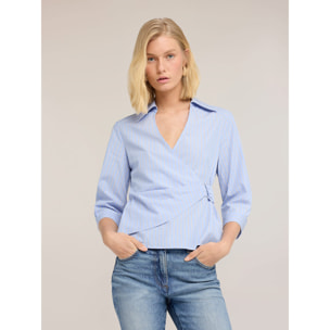 Motivi - Camicia wrap in popeline a righe - Azzurro