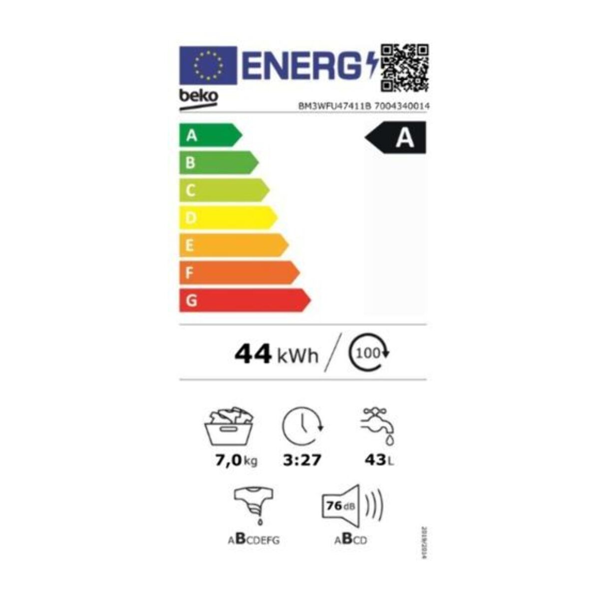 Lave linge hublot BEKO BM3WFU47411B Energy Spin