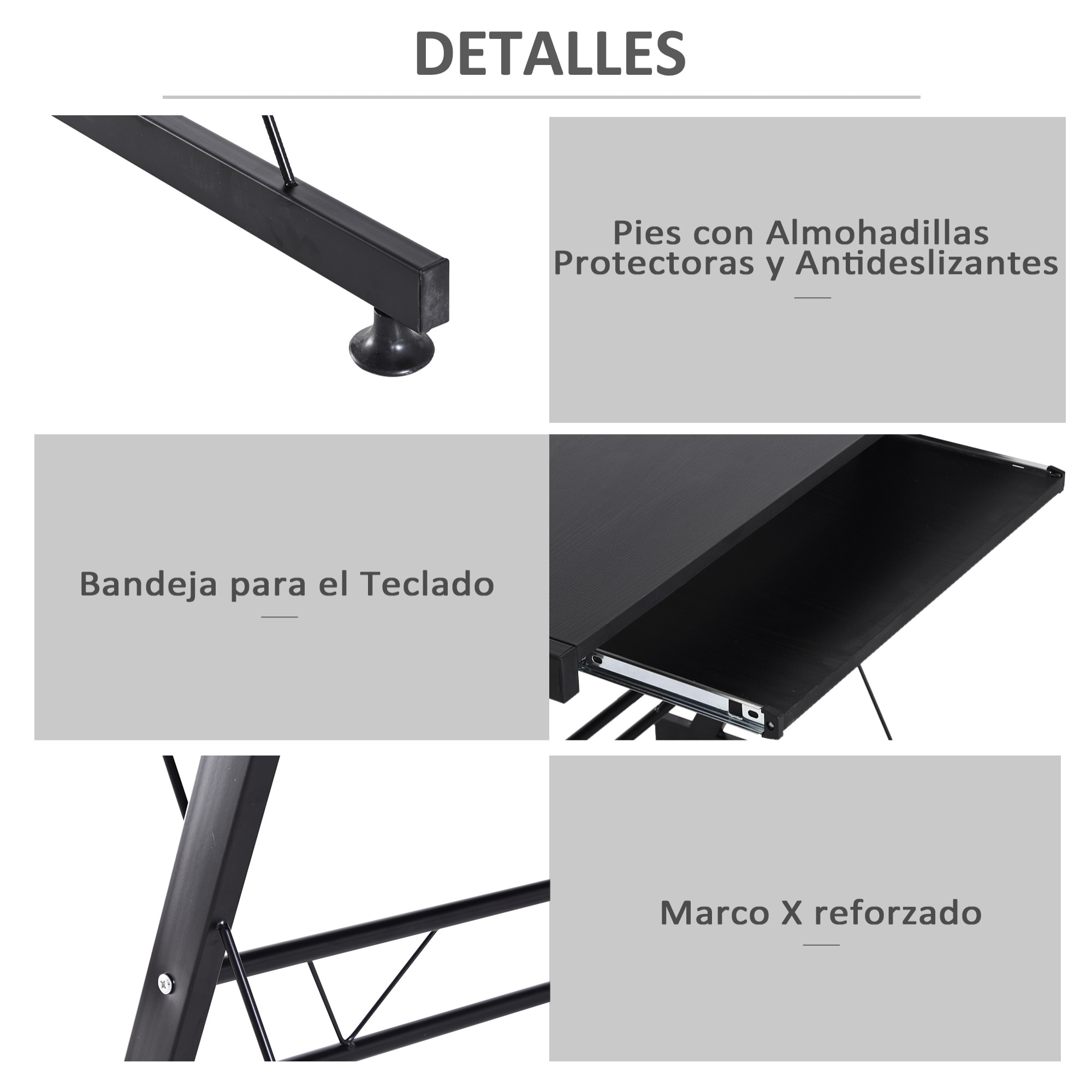 Mesa de Ordenador PC 2 Tipos en Forma de L 210x50x73,5cm Negro