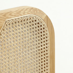 Lit adulte avec tête de lit en bois massif et cannage - LEONIE