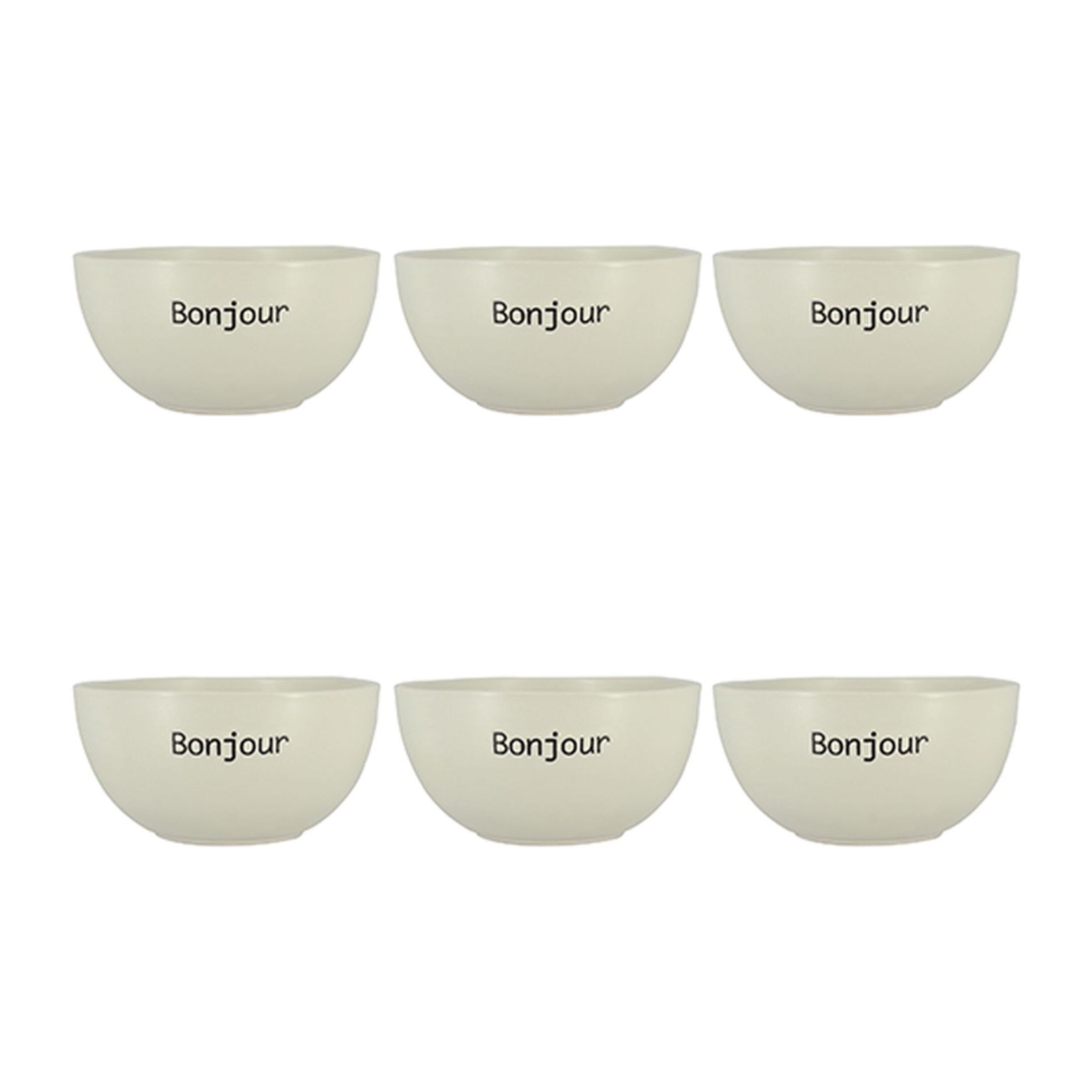 Lot de 6 bols 58cl en grès blanc à message BONJOUR