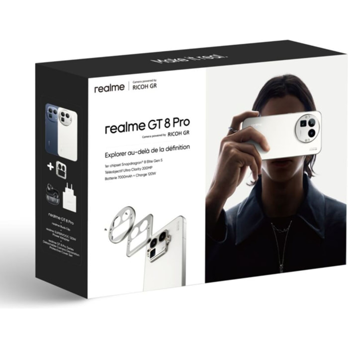 Smartphone REALME Pack GT8 Pro 512Go Blanc + Chargeur + Buds Clip