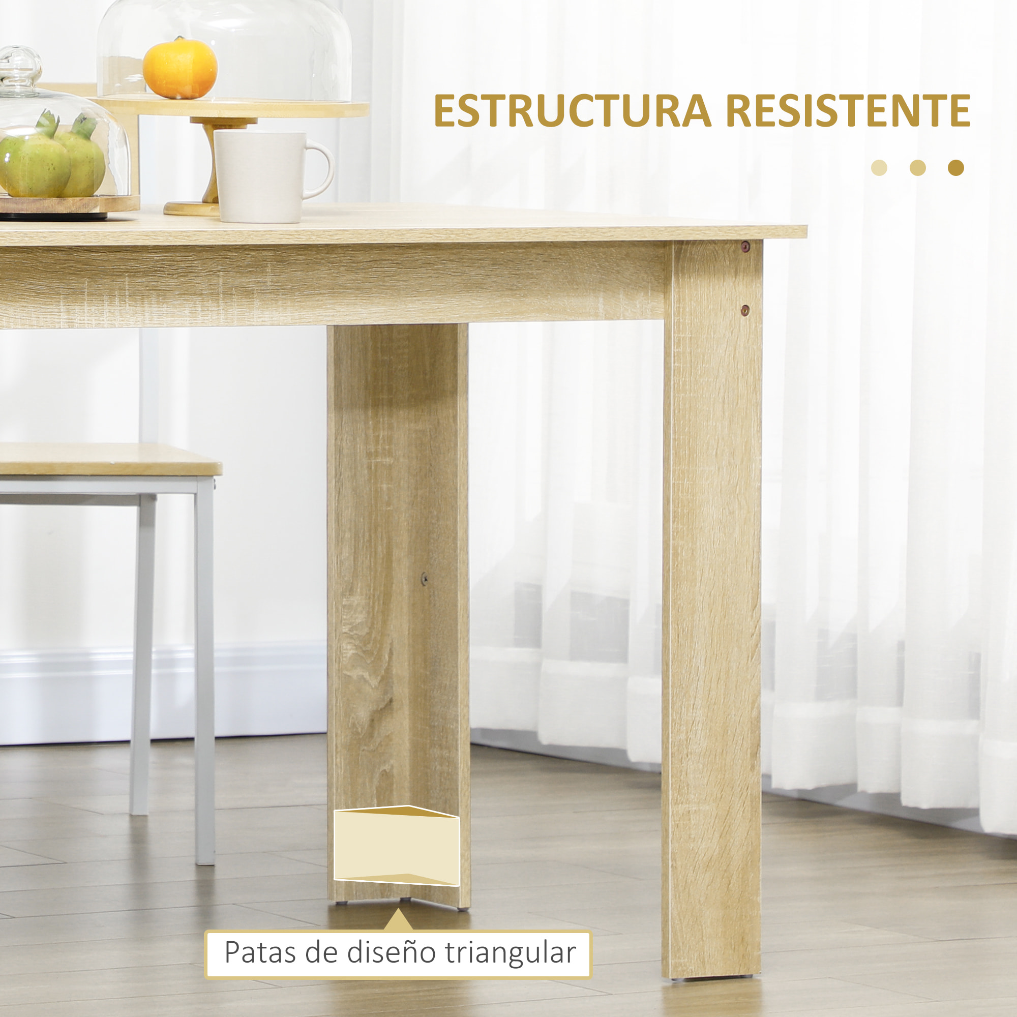 Mesa de Comedor para 4-6 Personas Mesa de Cocina Rectangular Estilo Moderno con Tablero de Melamina de Madera Carga 50 kg 120x69x75 cm Roble