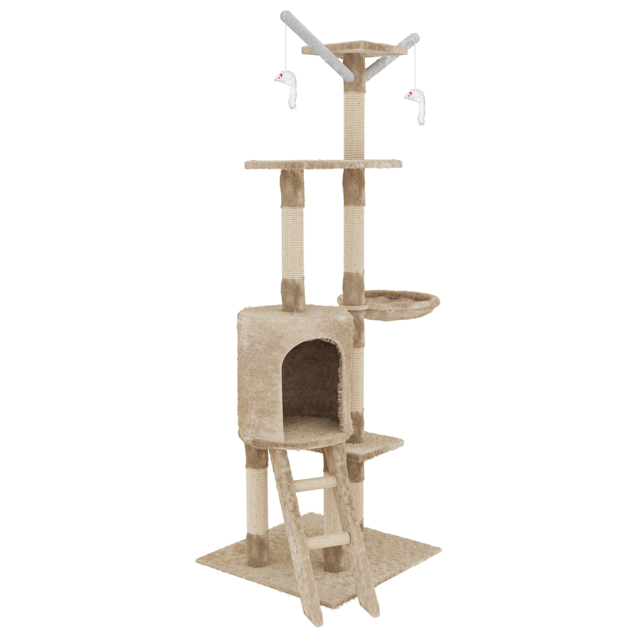 Albero per Gatto con Graffiatoio Cuccia Giocattolo Gatti Parco Giochi Tiragraffi in Sisal Naturale 150 x 50 x 35 cm (Colore Beige Matis 30060)