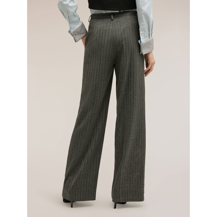 Motivi - Pantalones palazzo de rayas con micro lentejuelas - Gris