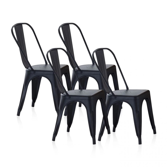 Pack 4 sillas de comedor metálicas en negro 45x45 cm Tolix Negro
