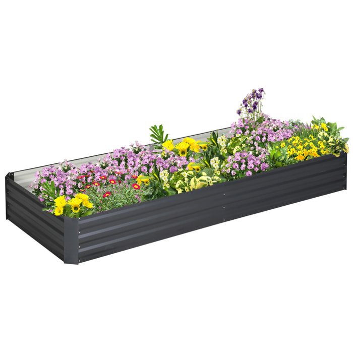 Jardinera Elevada de Acero Galvanizado Huerto Urbano para Cultivar Plantas Flores Hierba Macetero Grande Exterior Rectangular con Fondo Abierto 241x90,5x30 cm Gris