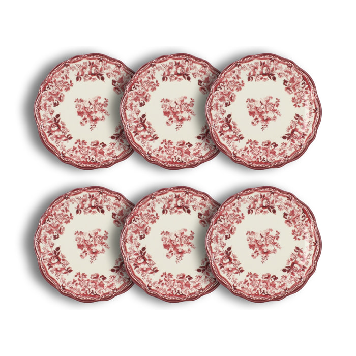 Lot de 6 assiettes à dessert fleuries en grès rose 20cm FAUSTINE