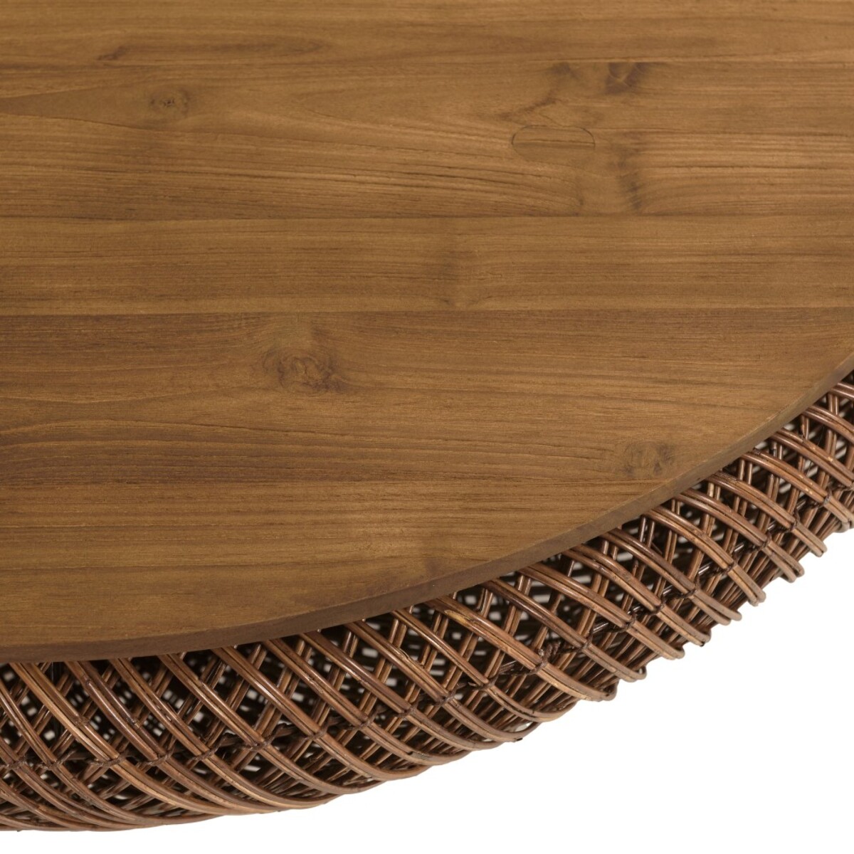 SIXTINE - Table basse en rotin couleur marron et bois de teck recyclé D100cm