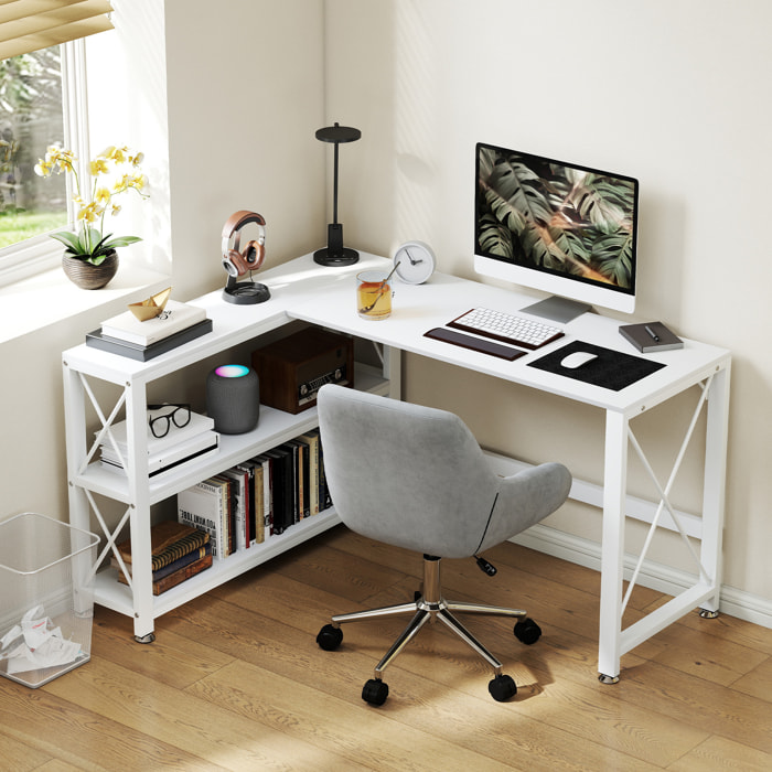Bureau d'angle modulable design contemporain multi-rangement  - métal panneaux blanc