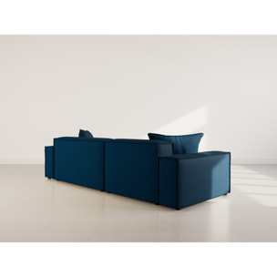 Atlas - Canapé d'angle réversible 4 places en velours texturé - Bleu