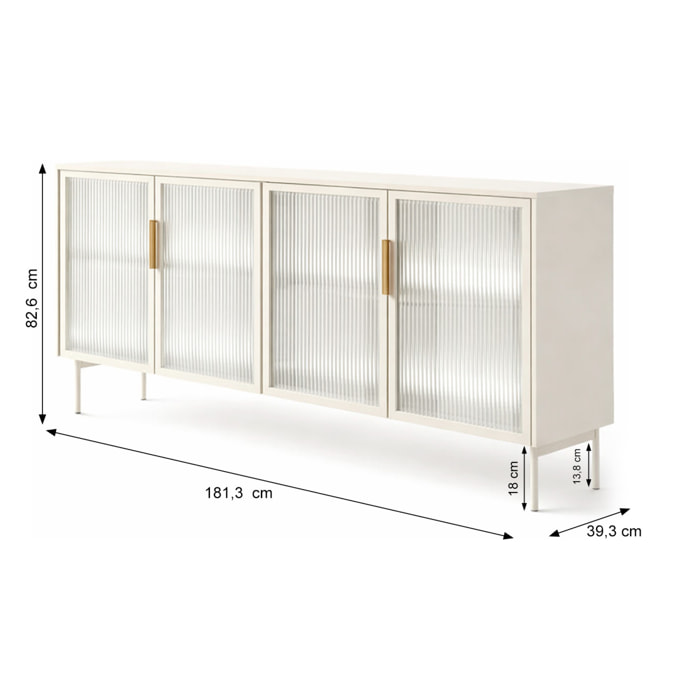 Credenza Madia Moderna Con Vetrina Cassetti E Illuminazione Led Ripiani Materiale In Melaminico 181.3 x 39.3 x 82.6 Cm Cashmere
