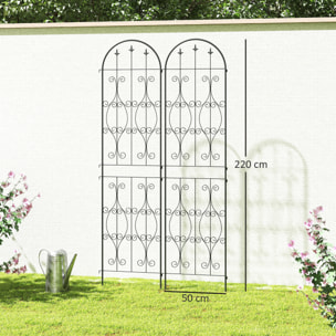 Treillis de jardin effet fer forgé pointe de fleur de lys  - 2 supports plantes grimpantes - 50 x 220 cm - métal époxy noir