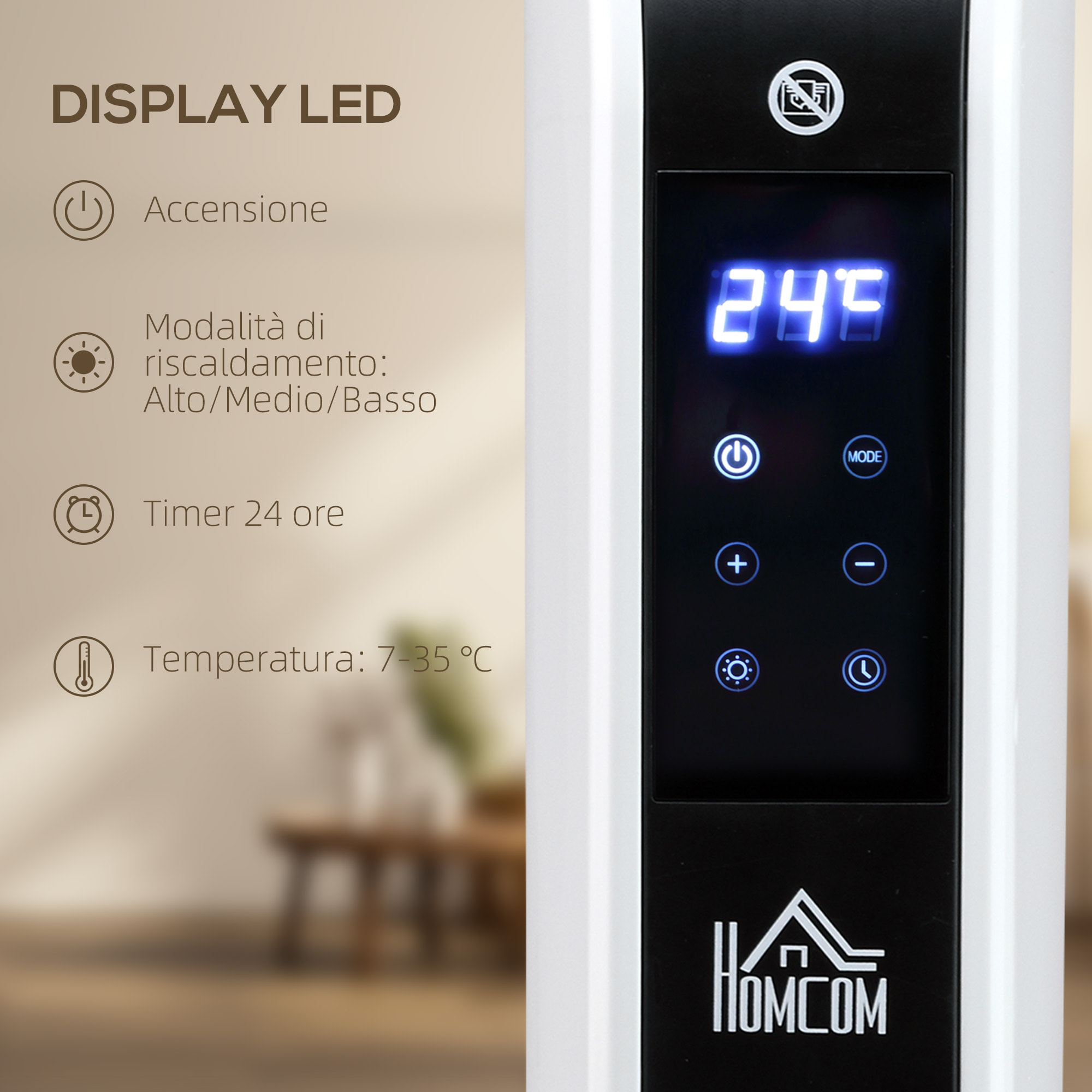 HOMCOM Termosifone Elettrico a 3 Modalità con Timer e Termostato, in Acciaio e Plastica, 60x18.5x39.5 cm, Bianco e Nero