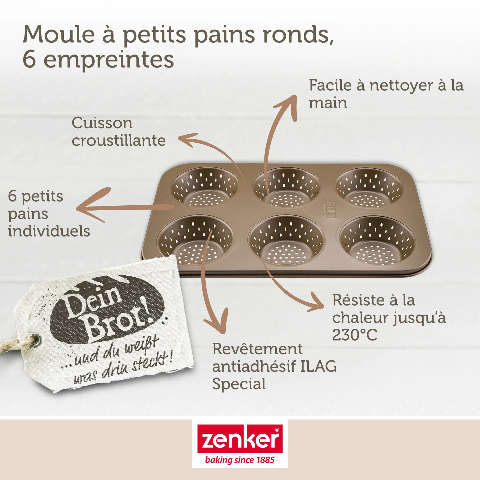 Ensemble de 2 Moules à petits pains individuels ronds 6 empreintes 33 x 22 cm Zenker Mojave Gold