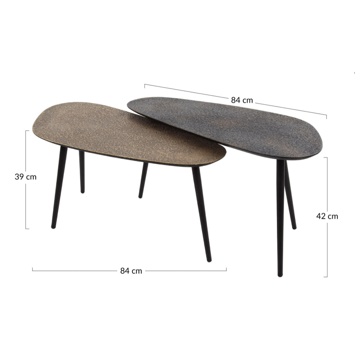 Kahoni - lot de 2 tables basses gigognes - doré et noir - 84 cm - Noir / Doré