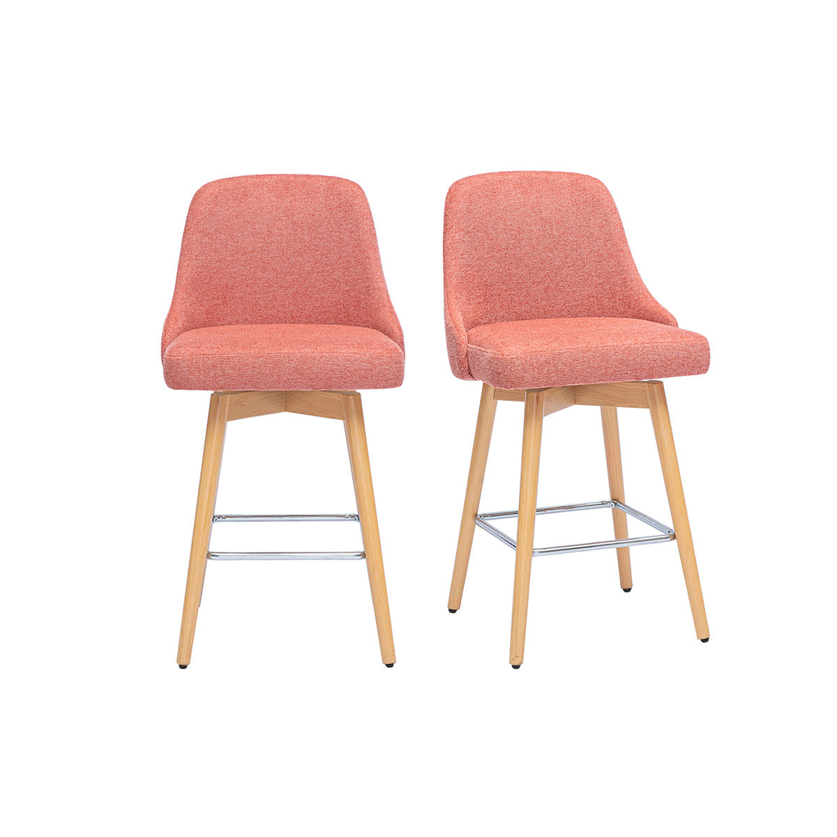 Tabourets de bar scandinaves pivotants 360° en tissu effet velours texturé terracotta et bois hêtre massif H65 cm (lot de 2) HASTA